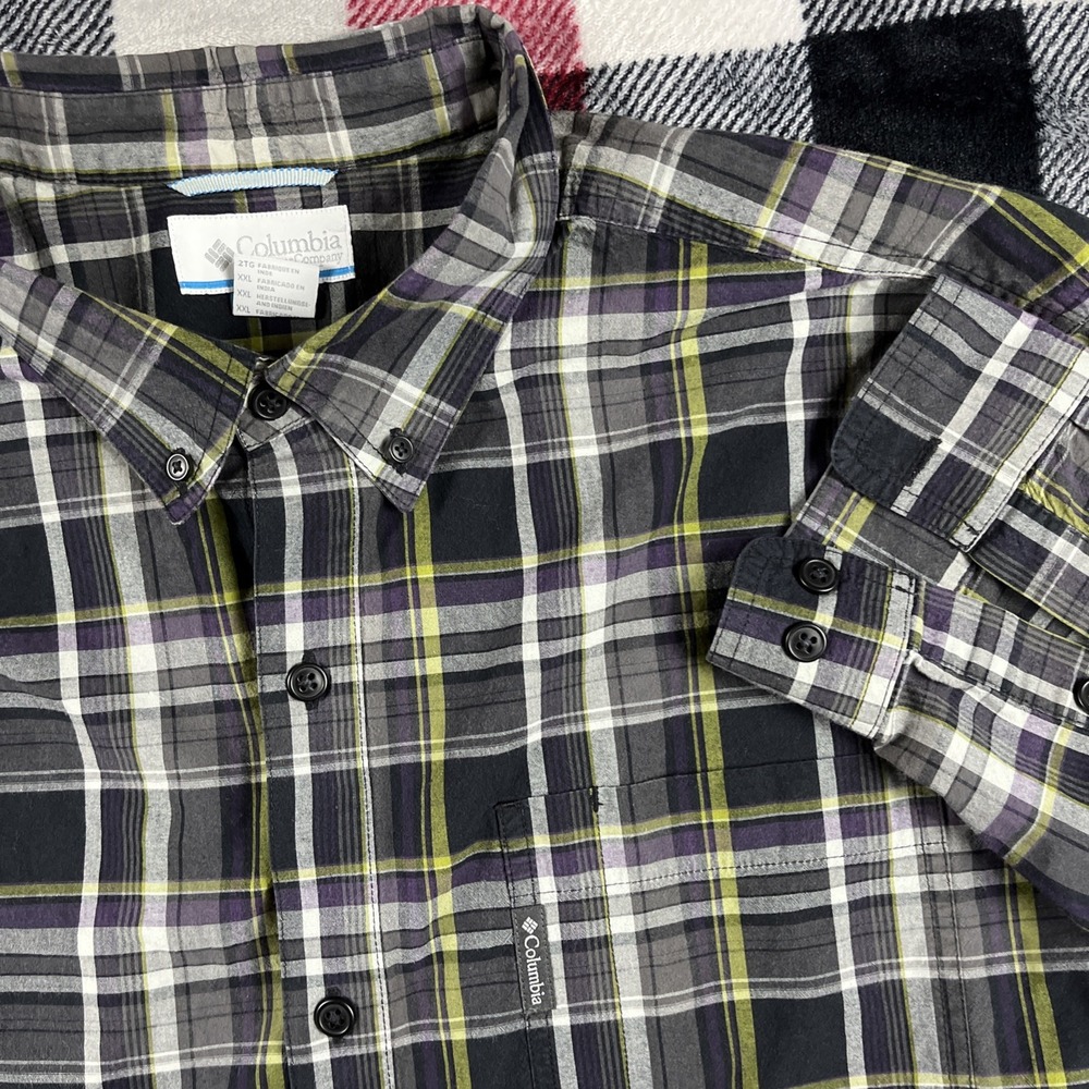 Columbia Shirt Mens XXL Red Blue Plaid Long Sleeve Button Front Pocket Cotton - Picture 1 of 10
